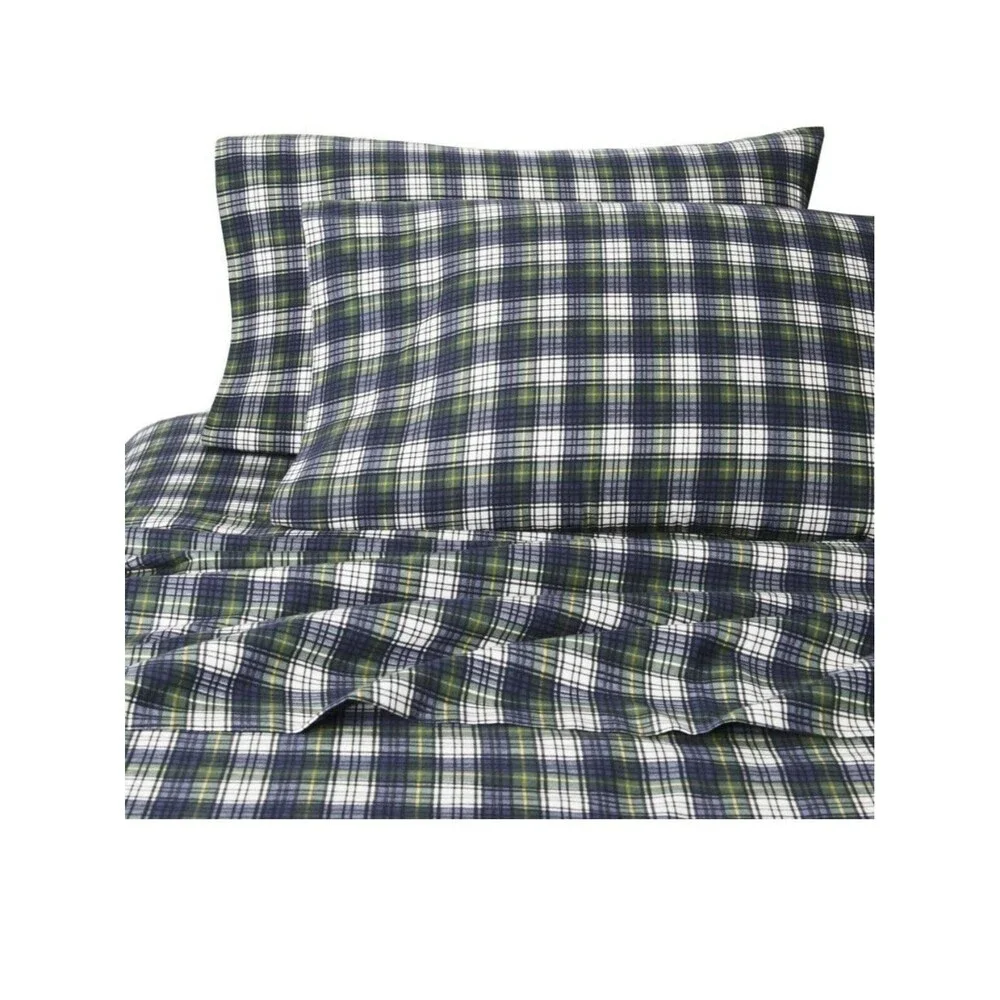 NEW Pendleton Seldon Plaid Flannel 3 Piece Sheet Set TWIN Navy Green White Set